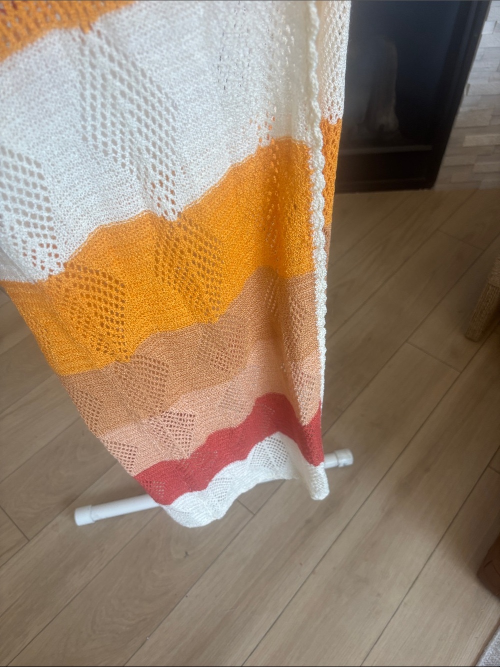 NEW POL Striped Crochet Cardigan/Duster in Cream, Orange & Rust - Picture 3 of 6